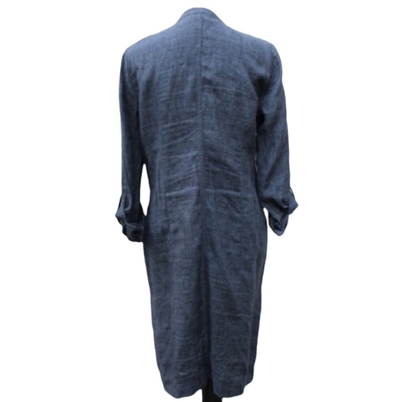Eileen Fisher Washed Linen Snap Button Front Shirt Dress Blue - Picture 4 of 5